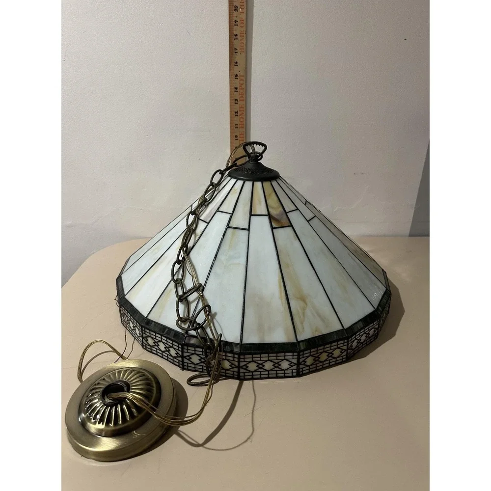 Tiffany Style Stained Glass Pendant Lamp Shade Dome Chain Canopy Ceiling Light